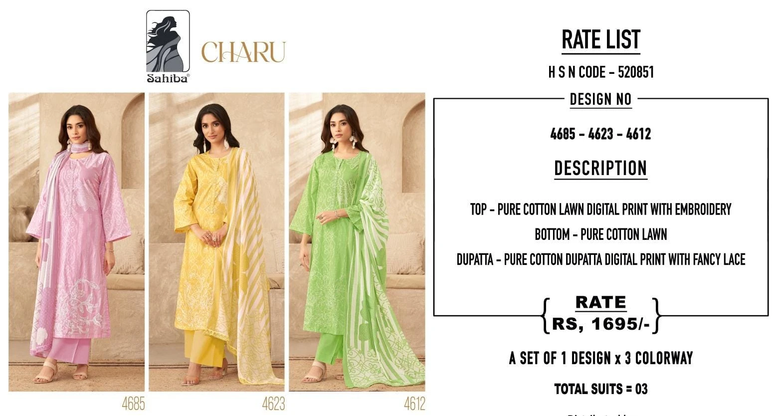 Sahiba Charu Pure Cotton Lawn Digital Print Wholesale Fancy Salwar Suit Catalog — Wholesale Salwar Suits, MPA wholesale from Surat — view 4